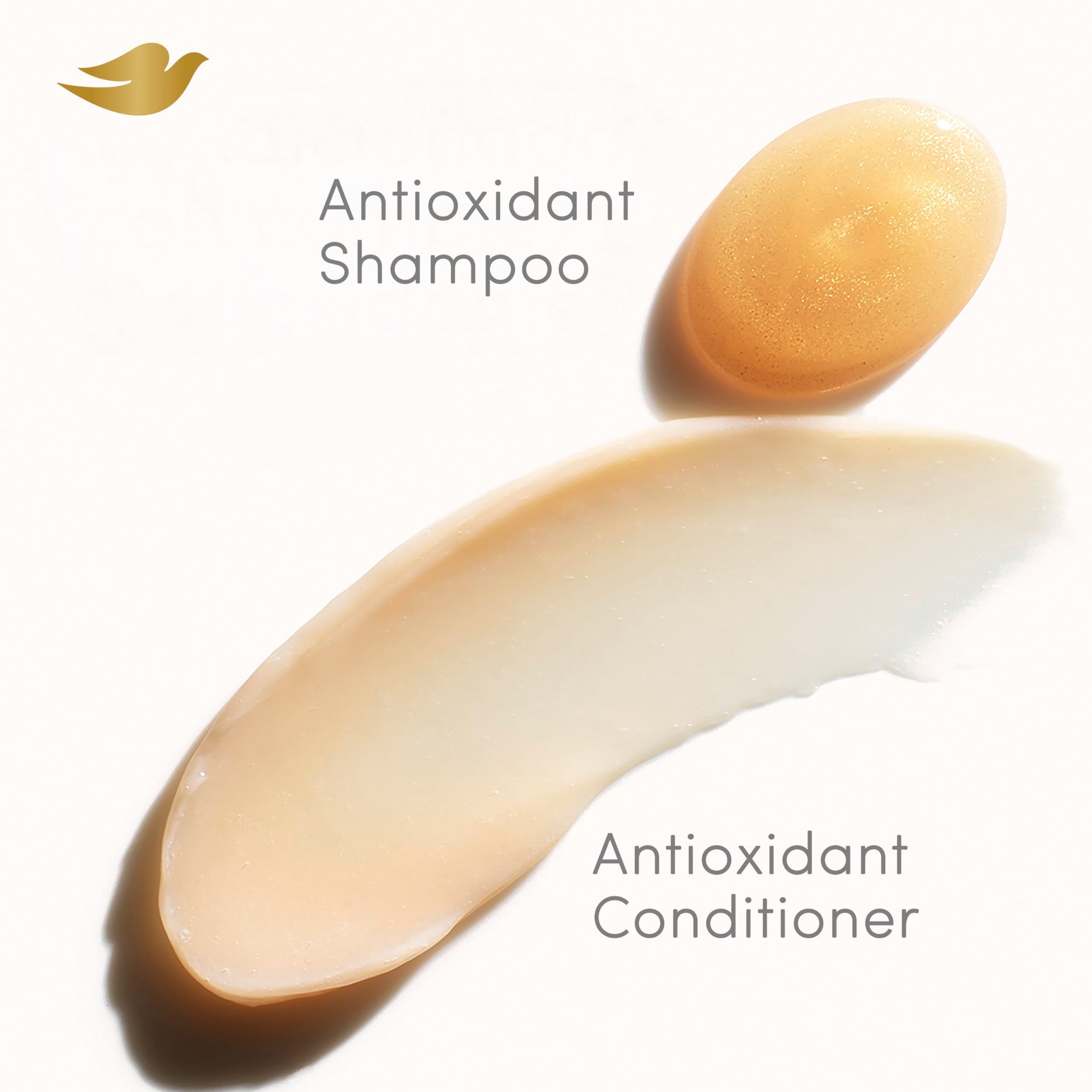 Acondicionador Dove, cabello húmedo, sella cutículas y da brillo duradero.