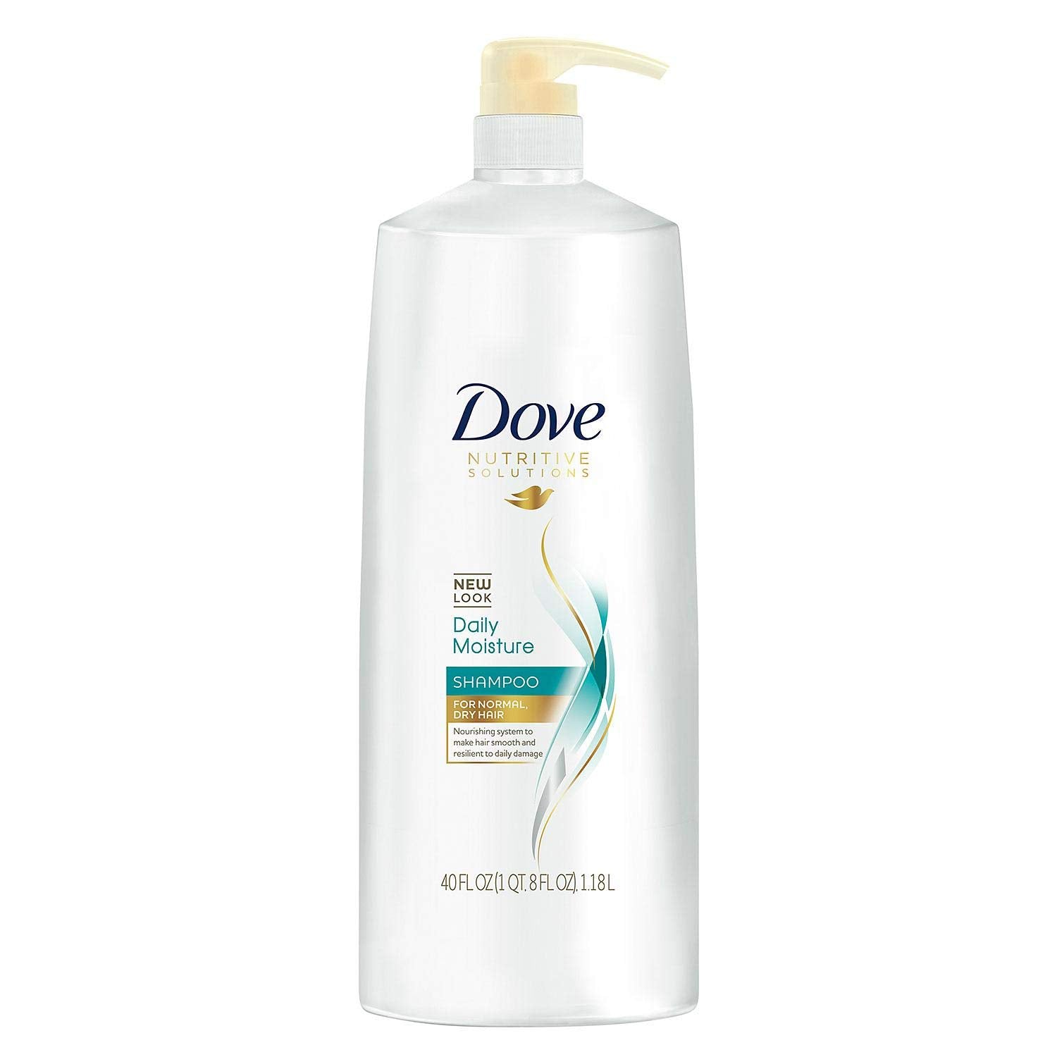 Dove Damage Therapy Daily Moisture Shampoo pump bottle for deep hydration of damaged hair.