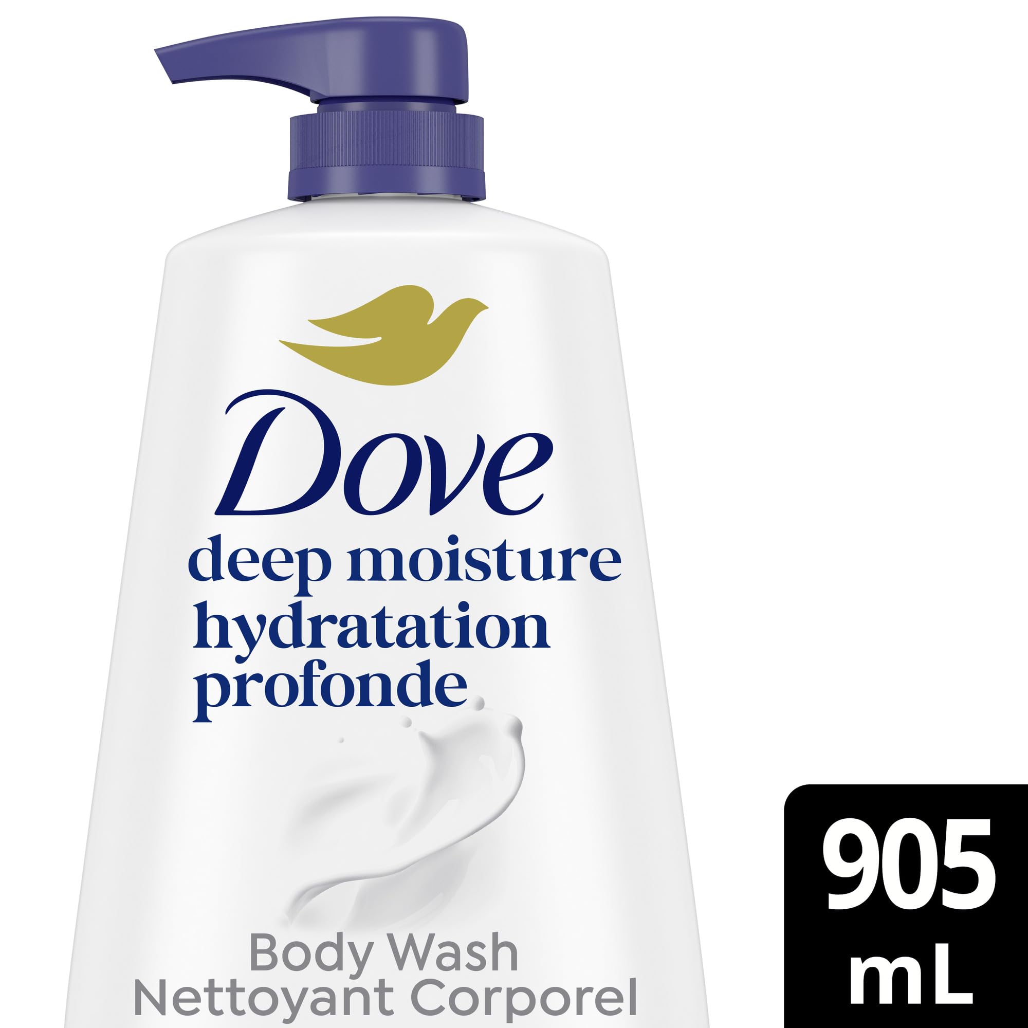 Dove Body Wash rich lather demonstrates nourishing cleansing for dry skin during showers.