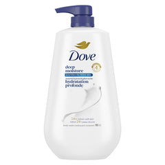 Dove Deep Moisture Body Wash pump provides gentle cleansing and instantly softer skin.