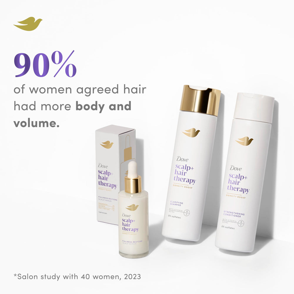 Dove Density Boost packaging label featuring 0% sulfates and vegan certification.