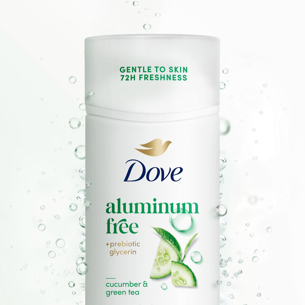 Dove deodorant leaves no visible residue on skin.