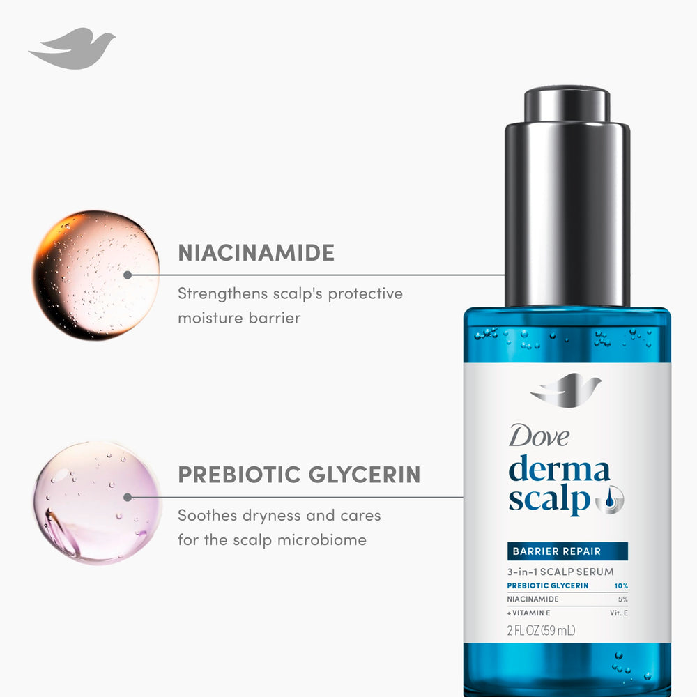 Relieve la sequedad con Dove Derma Scalp Serum para cuero cabelludo cómodo.