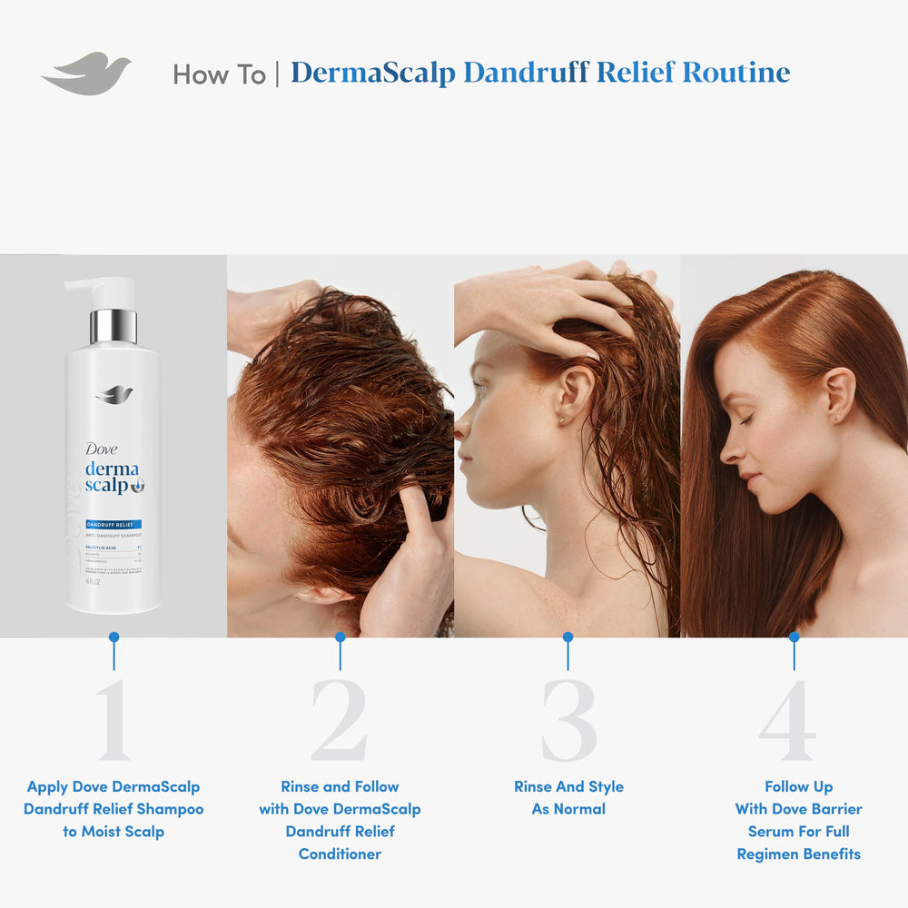 Cap close-up on Dove Derma Scalp Shampoo bottle