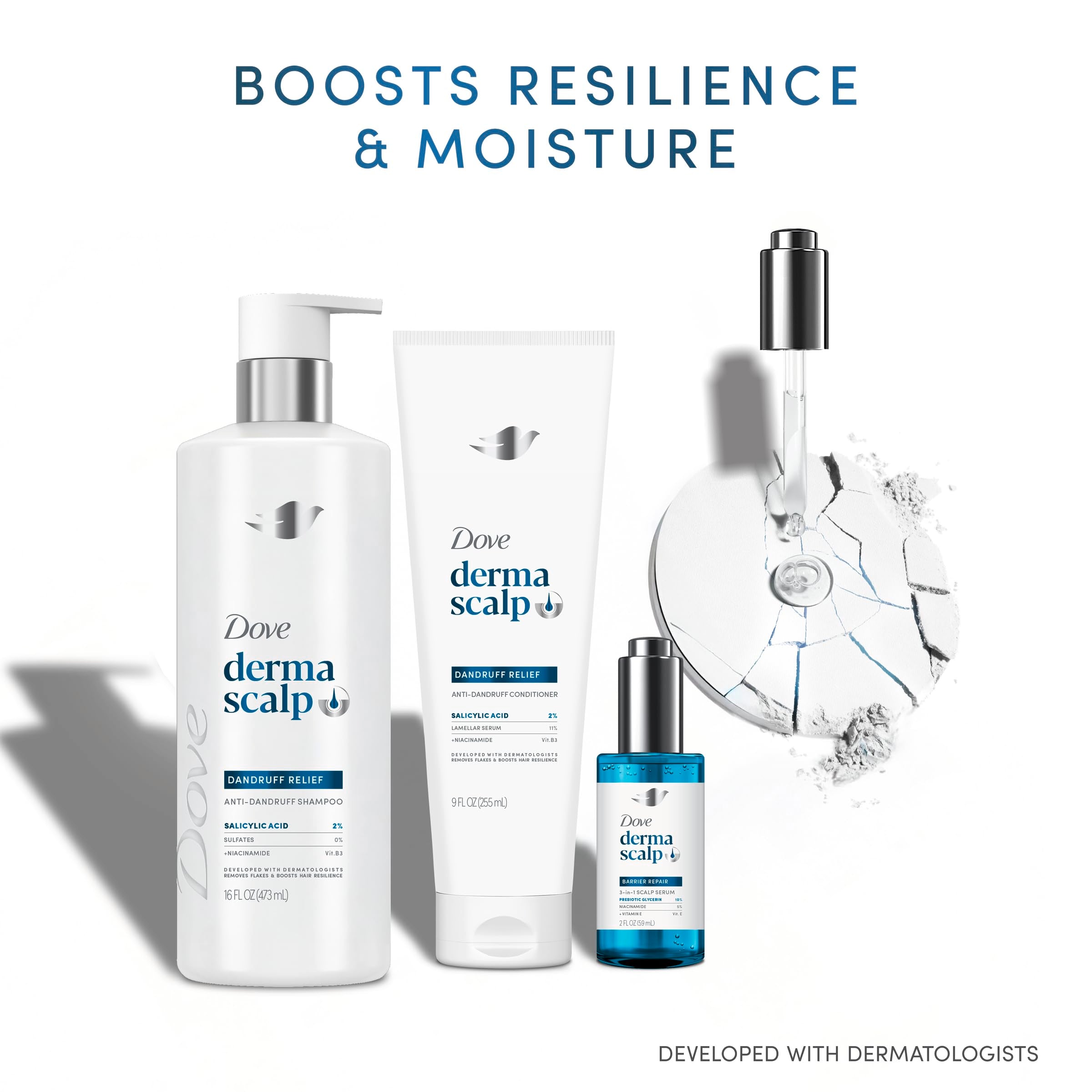Creamy lather forms as Dove shampoo cleanses hair fibers