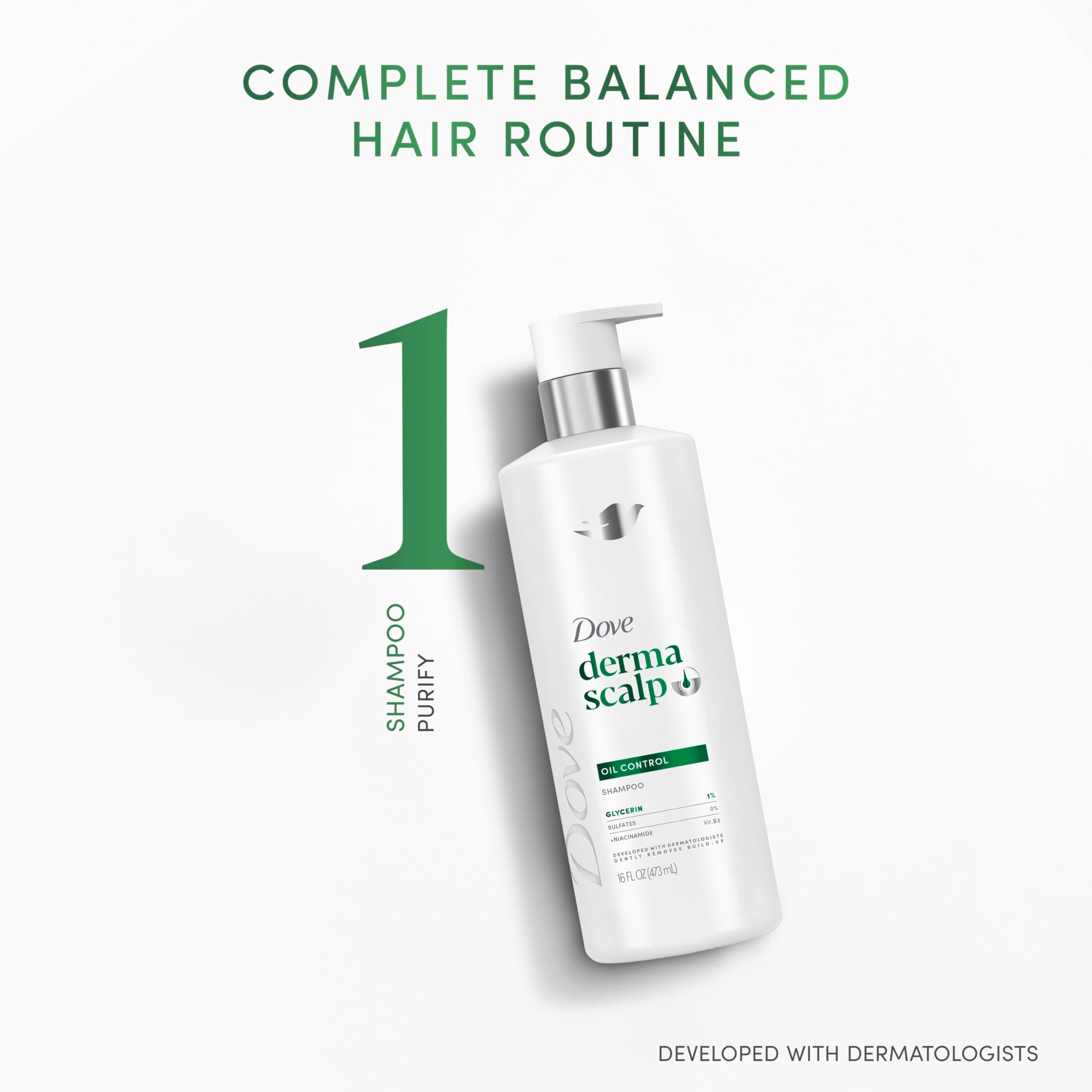 Dove Derma Scalp Shampoo application on hair illustrating oil-control use.