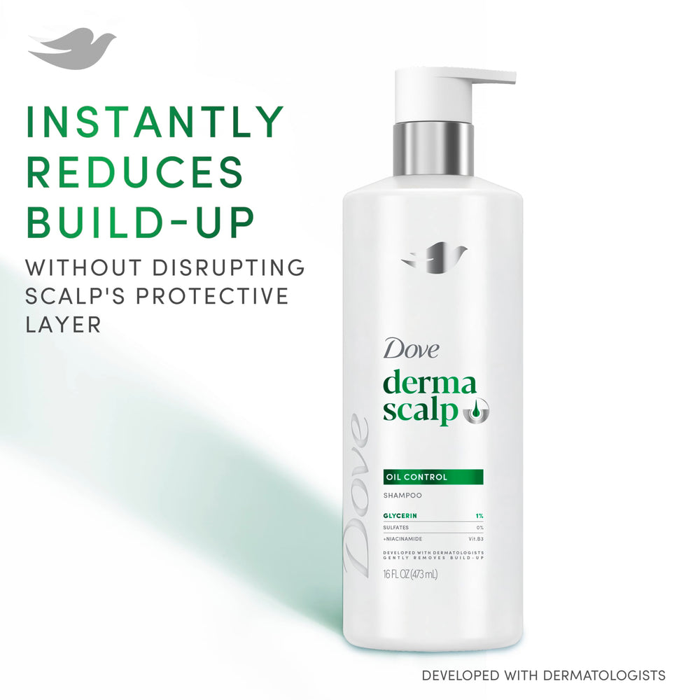 Dove Derma Scalp Shampoo bottle with glycerin highlights moisture retention.