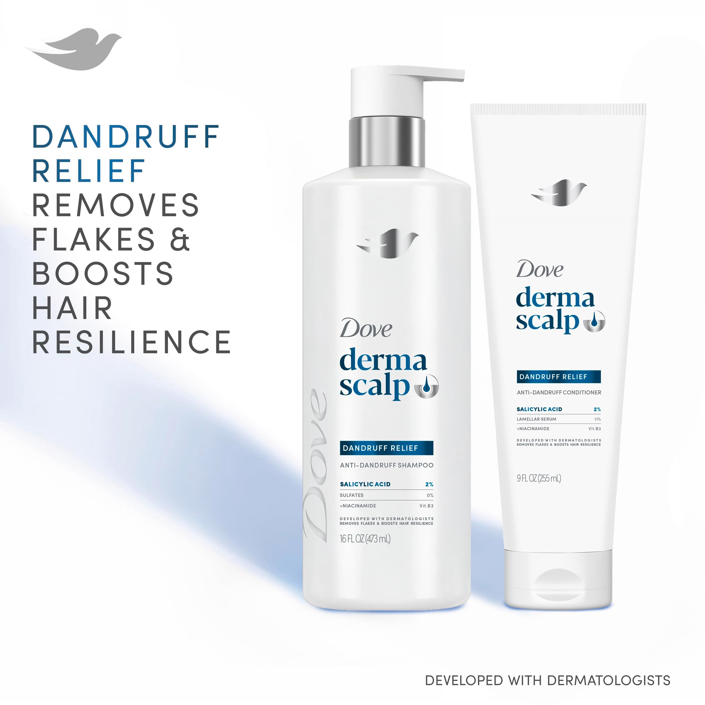 Pouring Dove Derma Scalp Shampoo into hand to apply on scalp