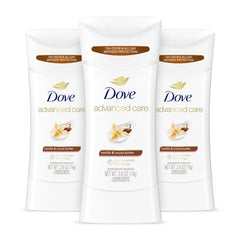 Desodorante Dove en barra con vainilla y cacao para uso diario y fragancia duradera.