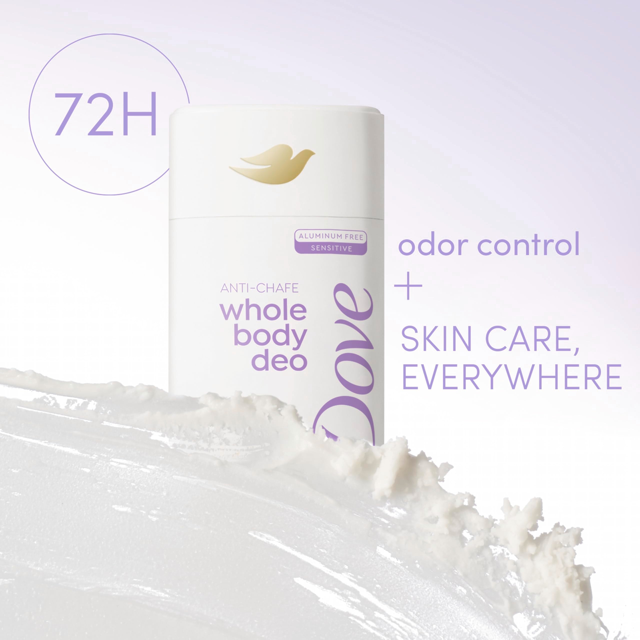 Dove Desodorante Coco Vainilla textura cremosa para deslizar sin fricción.