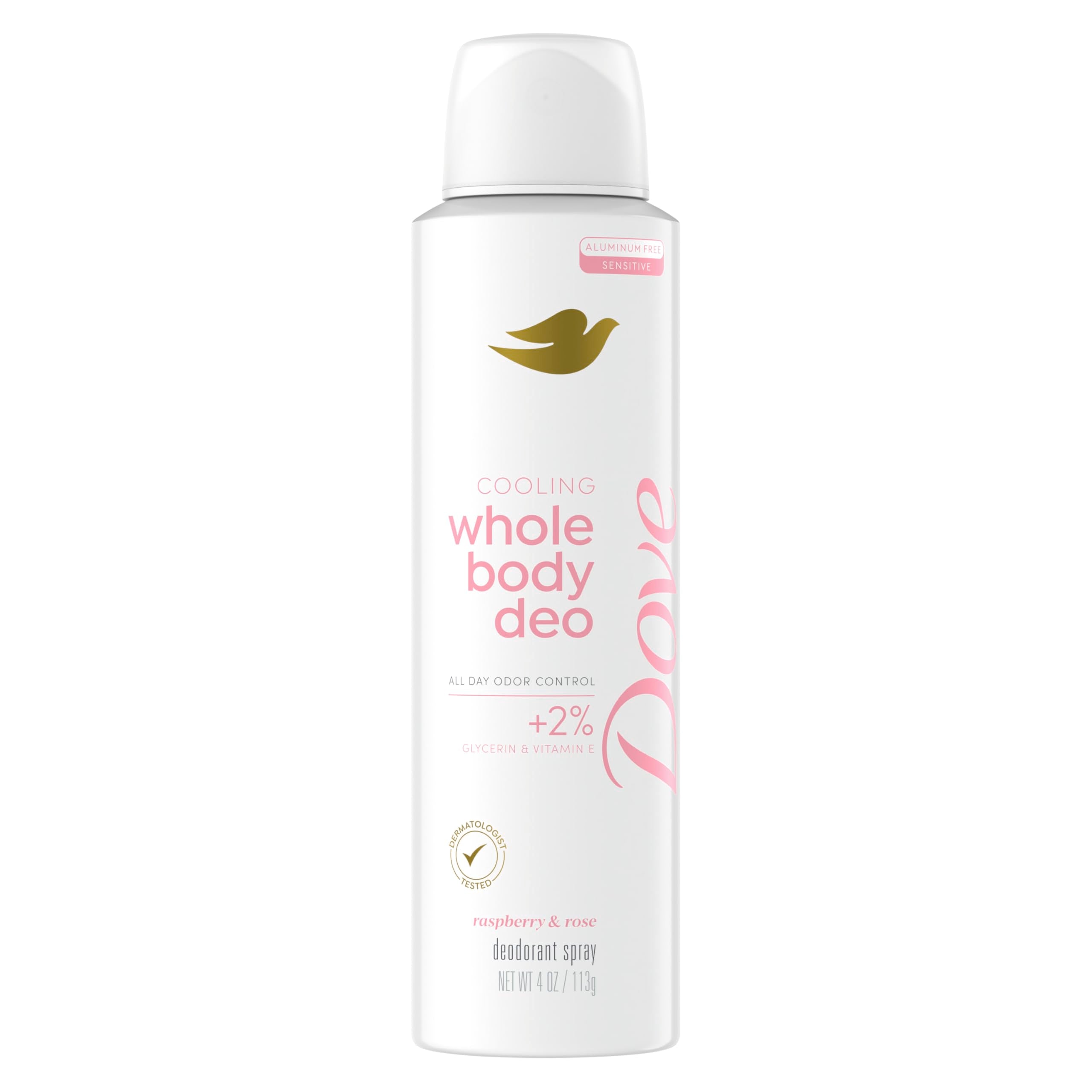 Dove desodorante corporal Frambuesa-Rosa en botella, aroma refrescante para todo el día