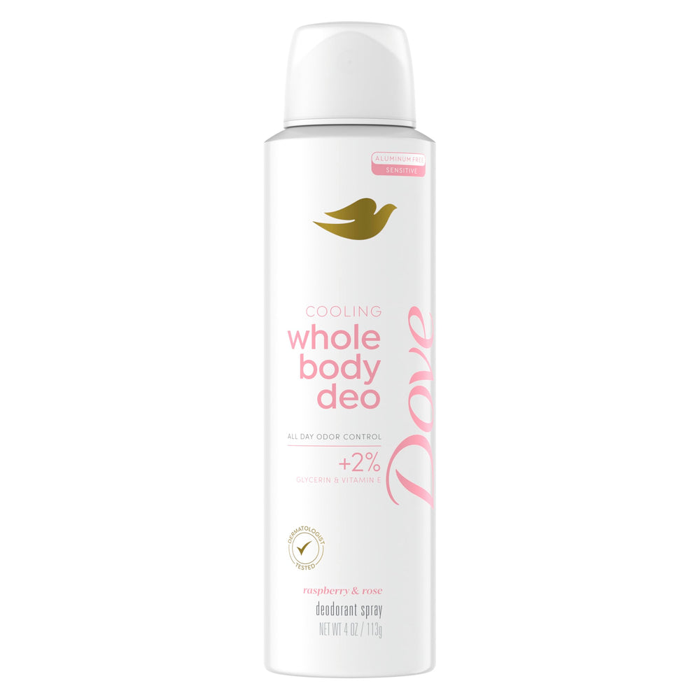 Dove desodorante corporal Frambuesa-Rosa en botella, aroma refrescante para todo el día