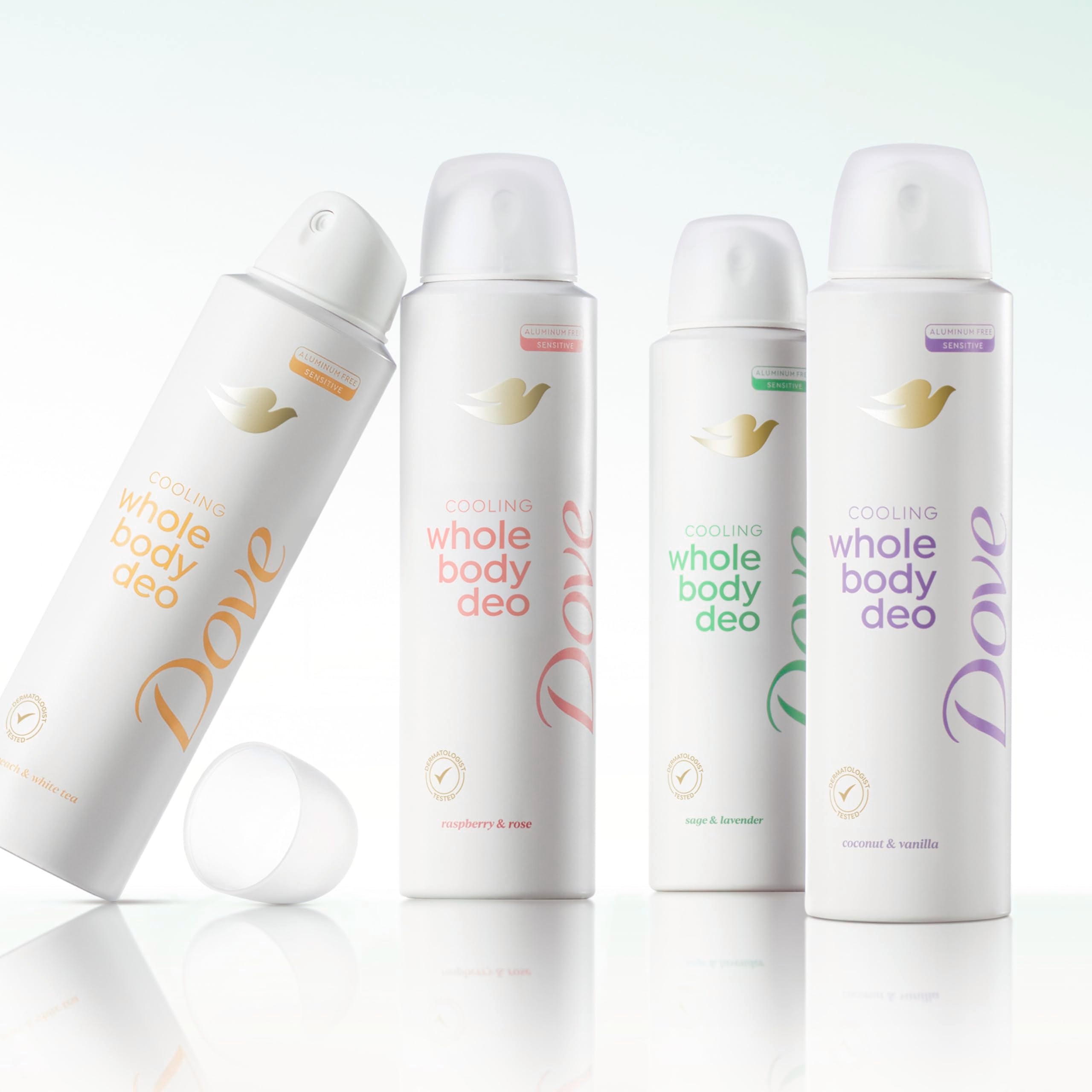 Dove desodorante corporal vegano, sin pruebas en animales.