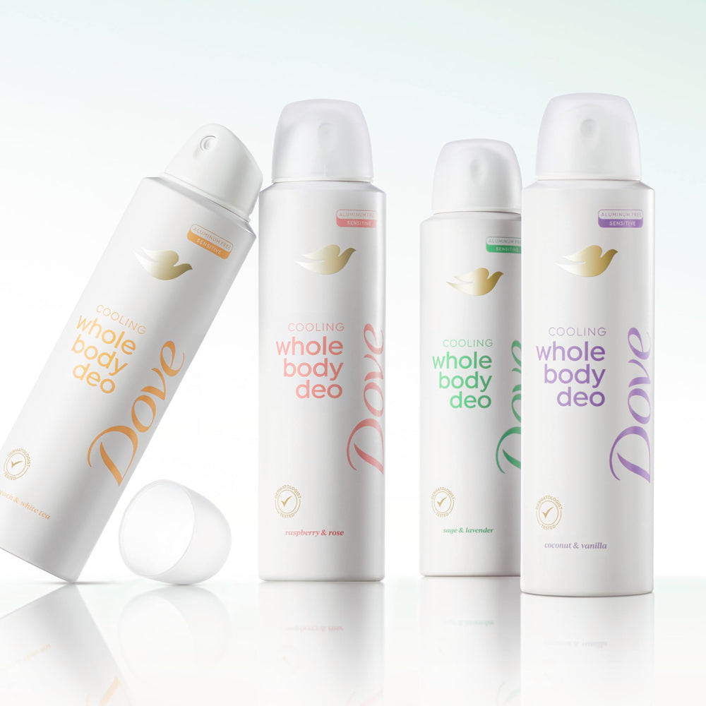 Dove desodorante corporal vegano, sin pruebas en animales.