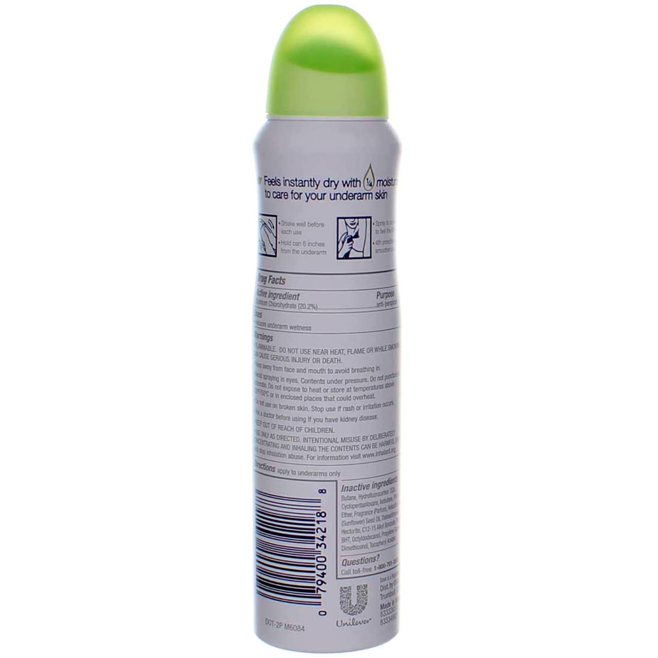 Dove Desodorante en spray seco se aplica para sensación limpia y fresca