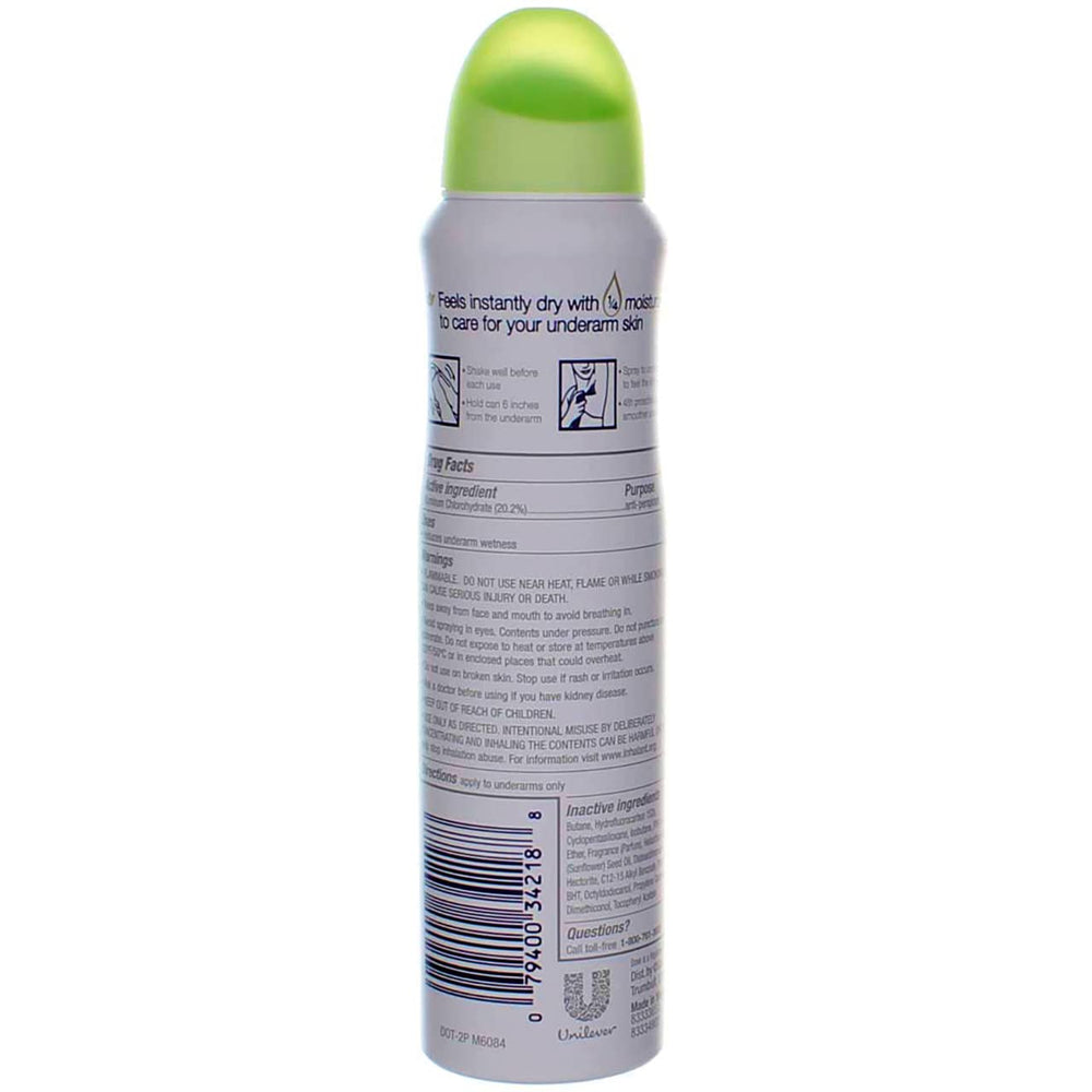 Dove Desodorante en spray seco se aplica para sensación limpia y fresca