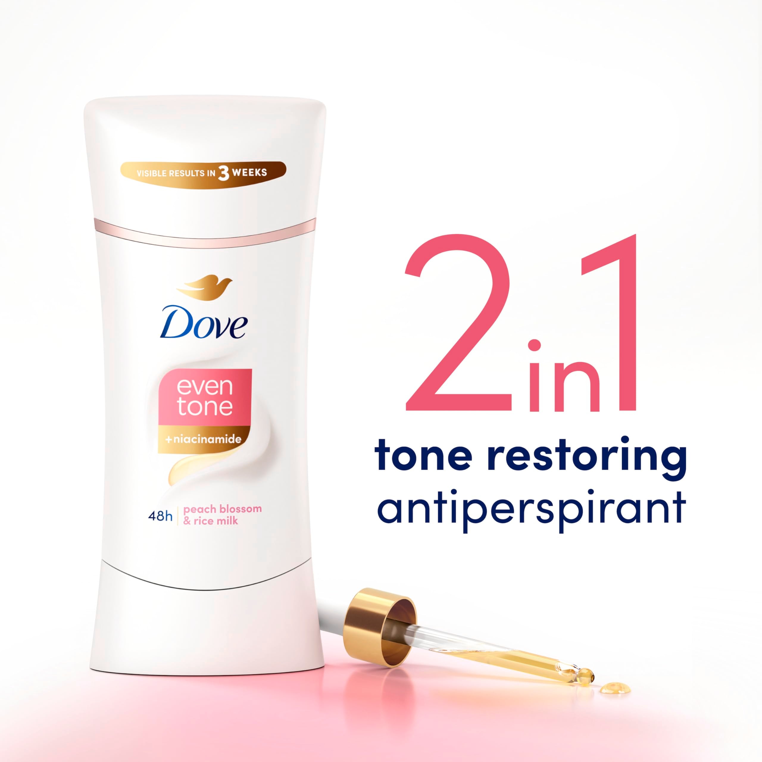 Dove desodorante, niacinamida y ceramidas para piel más suave.