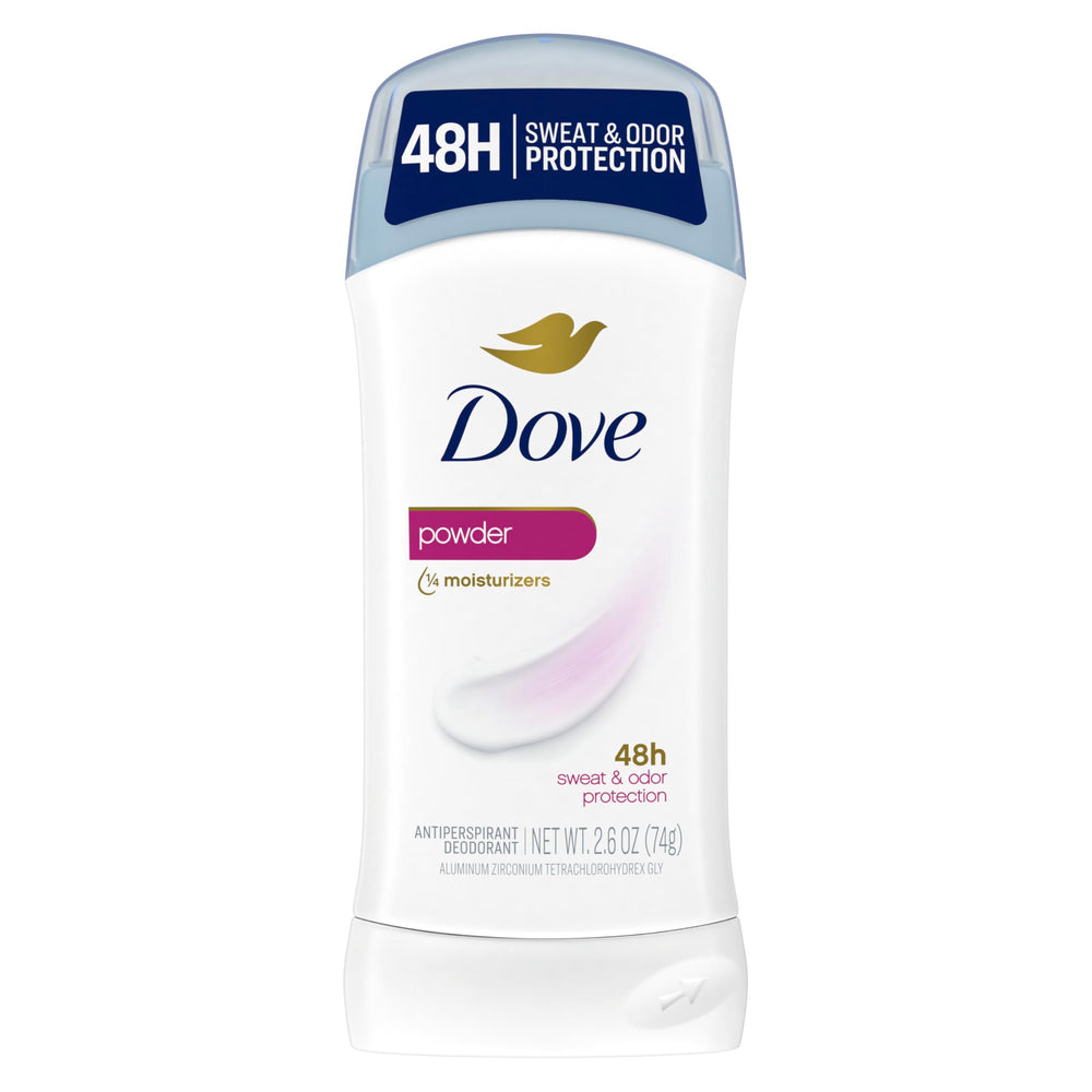 Dove Desodorante Invisible en barra de polvo, aplicación suave y sin dejar manchas.