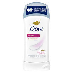 Dove Desodorante Invisible en barra de polvo, aplicación suave y sin dejar manchas.