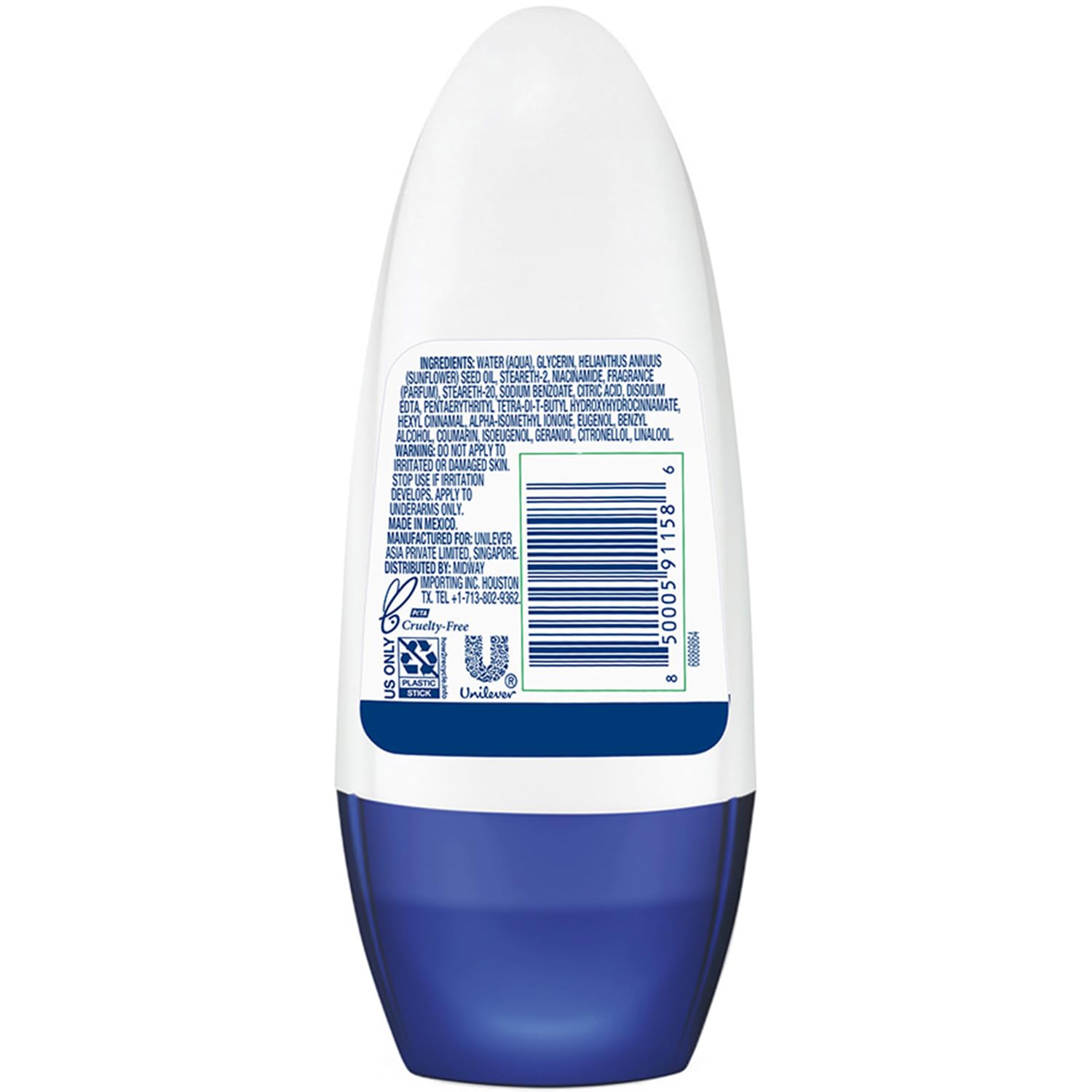Dove Desodorante Original Limpio Roll-On, pack de seis, ideal para viajes y uso diario.