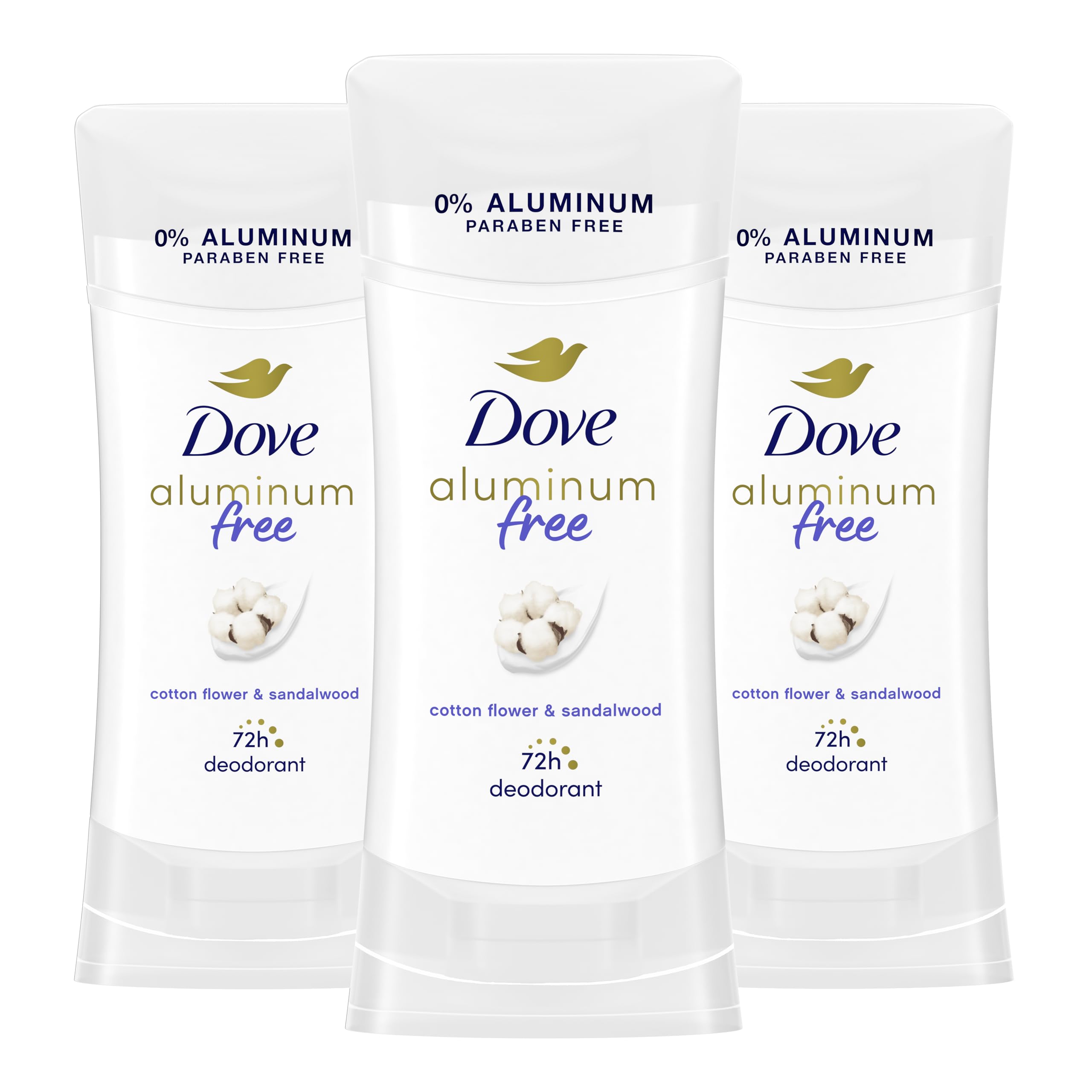 Dove desodorante sin aluminio, barra con flor de algodón y sandalo para aroma suave.