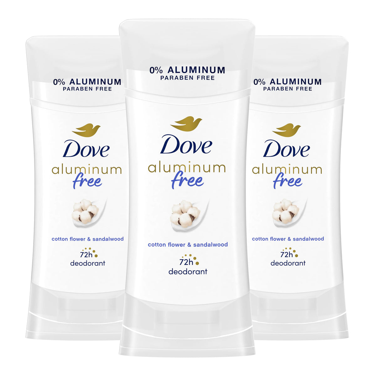 Dove desodorante sin aluminio, barra con flor de algodón y sandalo para aroma suave.