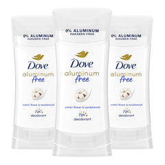 Dove desodorante sin aluminio, barra con flor de algodón y sandalo para aroma suave.