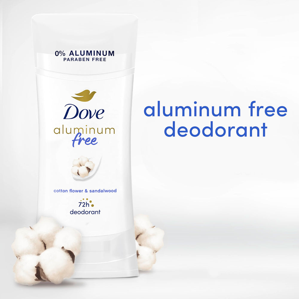 Fragancia floral algodón y sandalo en Dove sin aluminio.