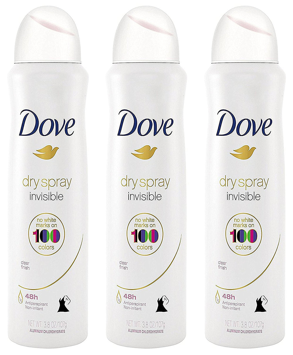 Dove Desodorante spray seco invisible en lata, acabado claro para protección diaria.