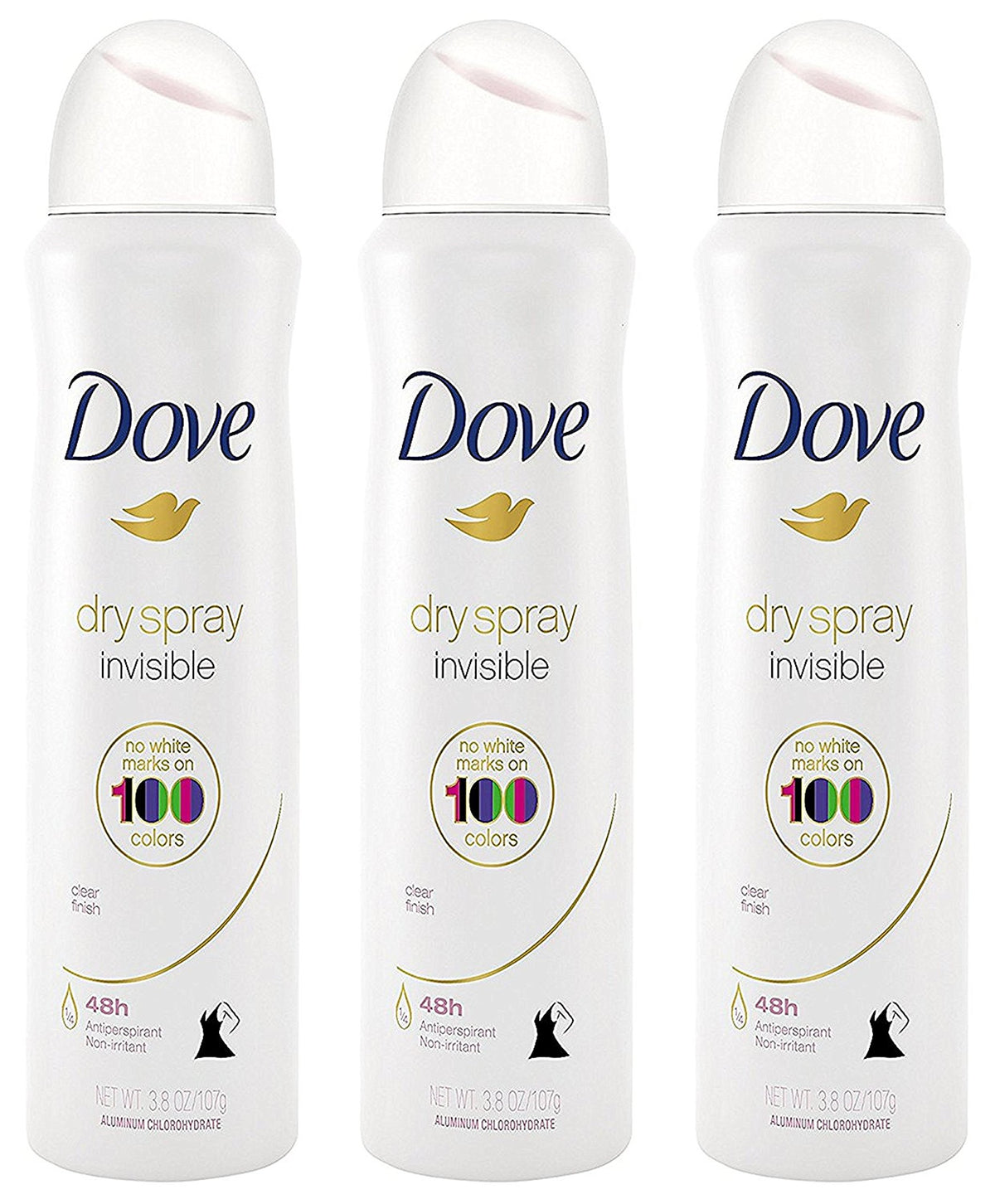 Dove Desodorante spray seco invisible en lata, acabado claro para protección diaria.