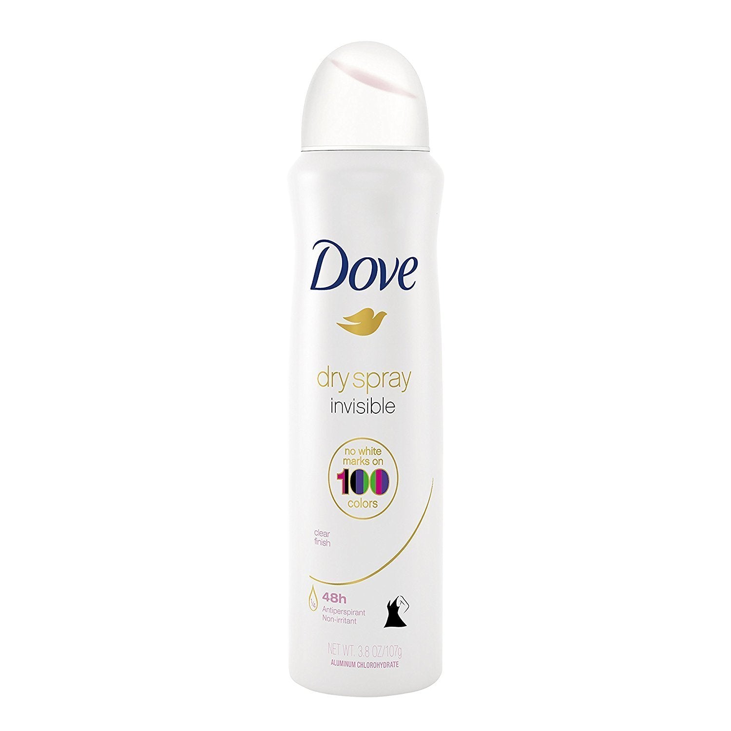 Dove Desodorante spray seco invisible aplicado en la mano, sensación suave.