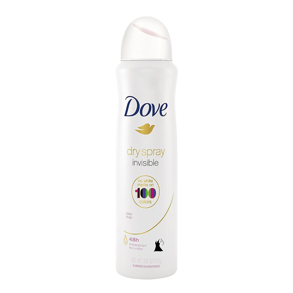 Dove Desodorante spray seco invisible aplicado en la mano, sensación suave.