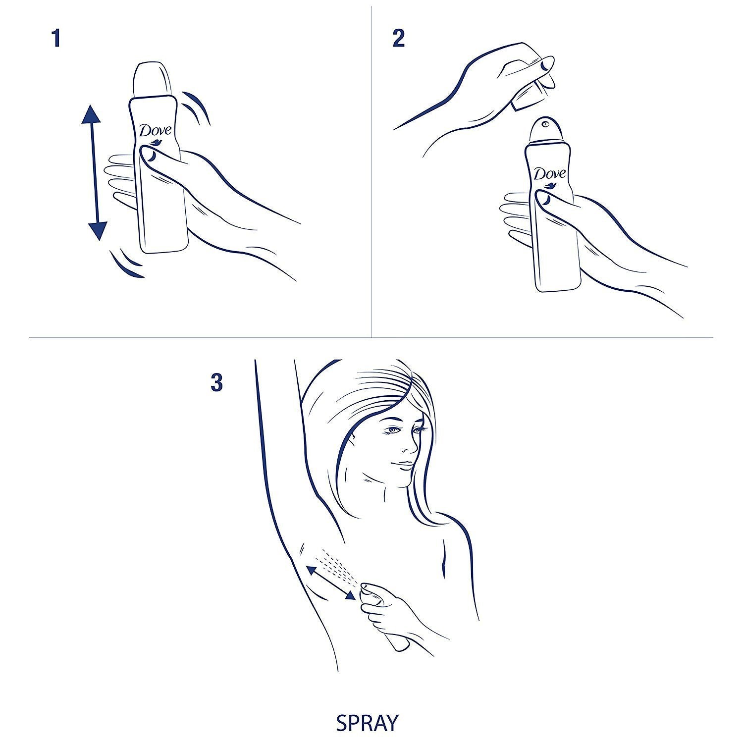 Dove Desodorante spray seco invisible sistema de presión, diseño práctico para uso cómodo.