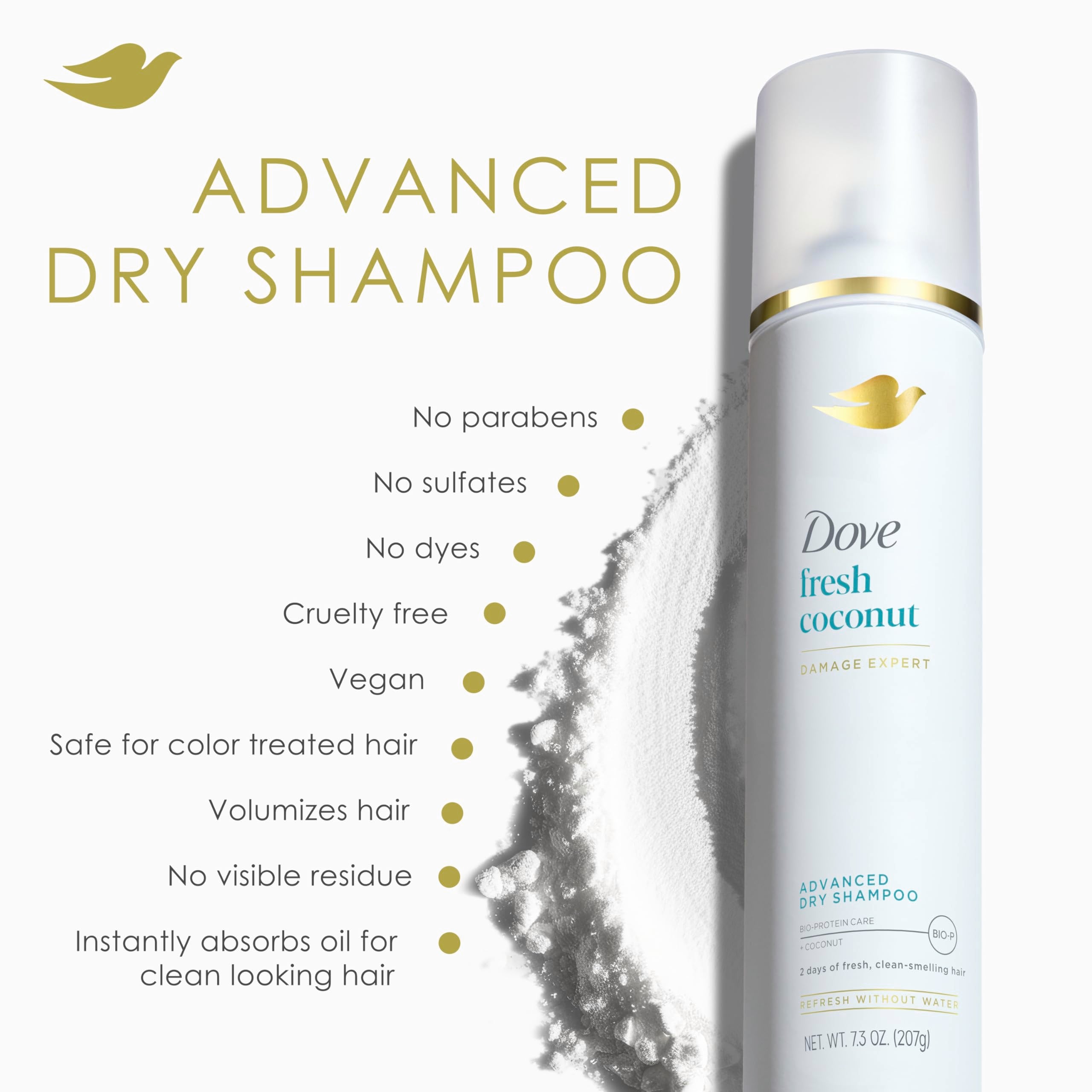 Dove Dry Shampoo con Coco: aroma suave que refresca cada mechón.