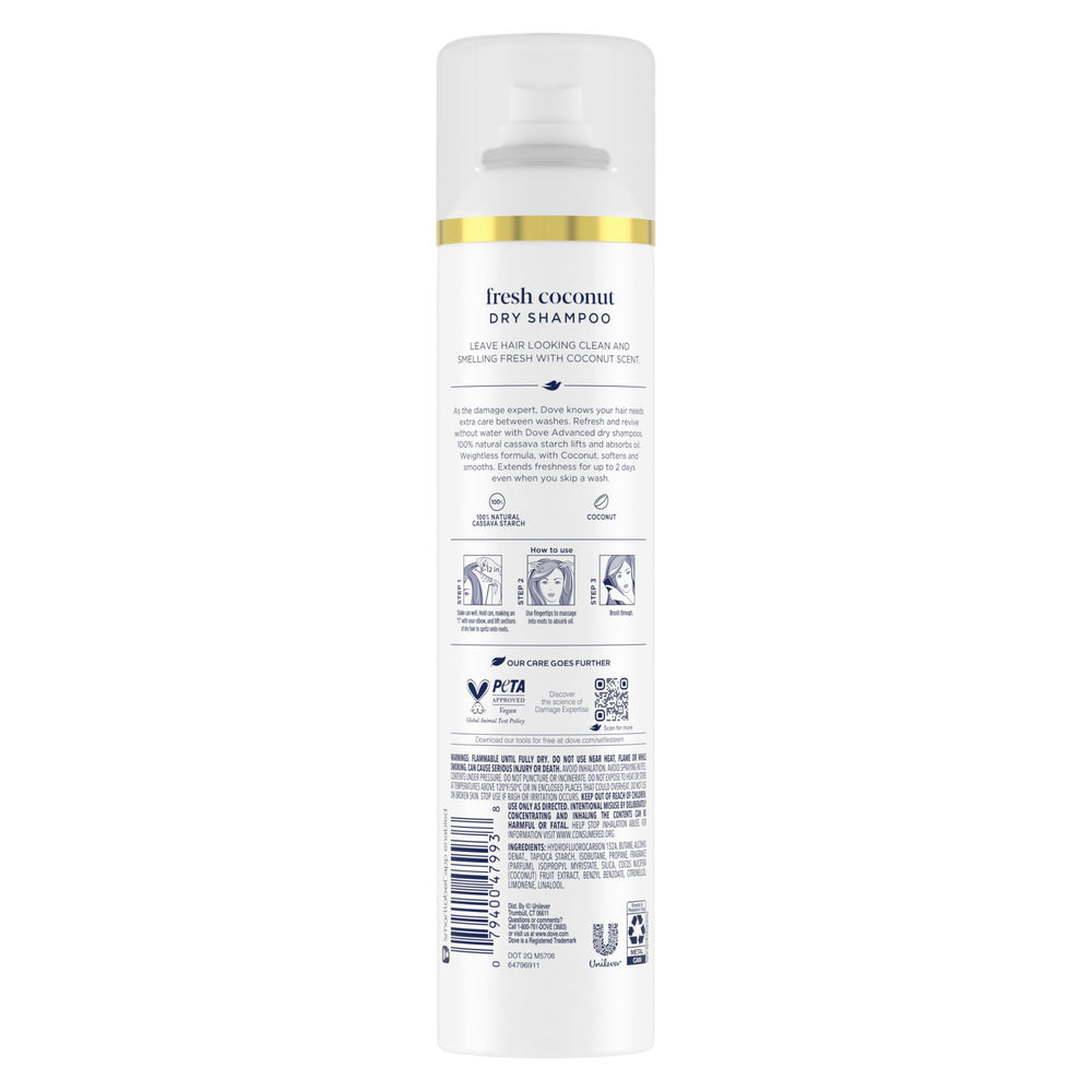 Dove Fresh Coconut: uso entre lavados para absorber grasa y dar volumen.