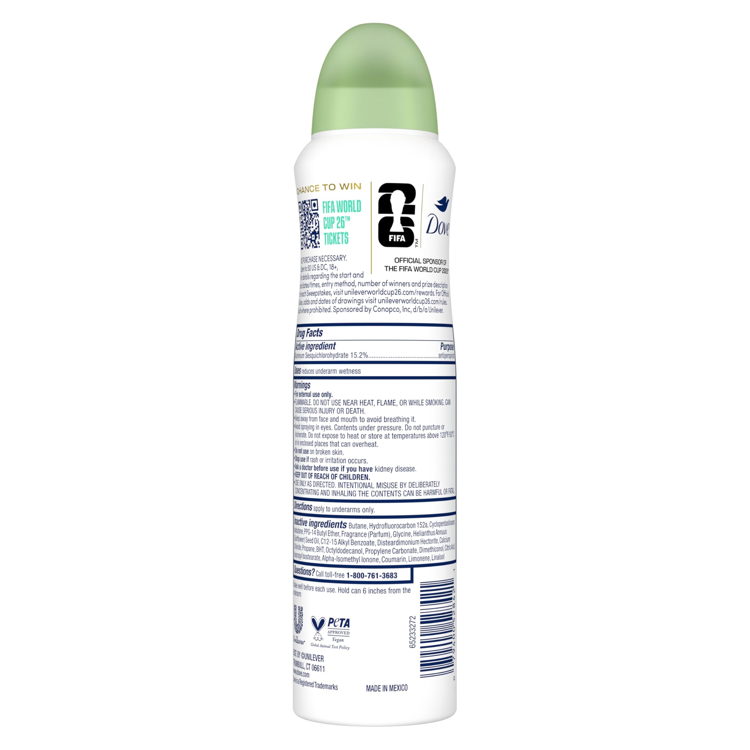 Dove Dry Spray Palo Santo Sage: aplicación rápida en axilas para uso diario
