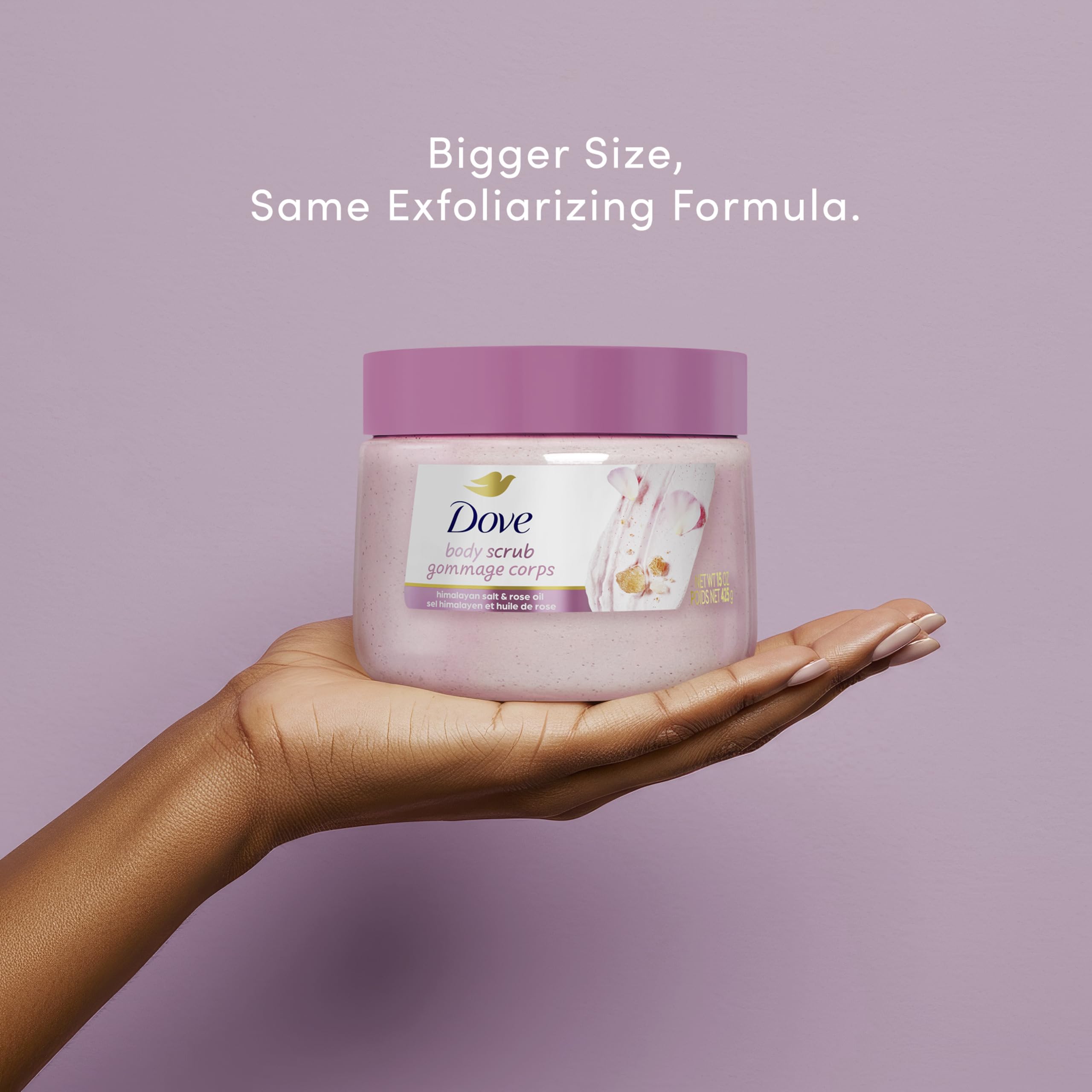 Dove textura batida crea espuma cremosa que limpia sin irritar.