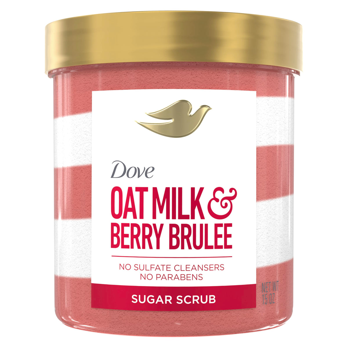 Dove exfoliante corporal en botella con azucar y leche de avena para exfoliación suave.