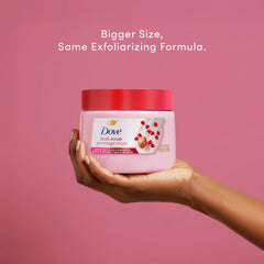 Dove exfoliante corporal con fragancia a granada para frescura real.