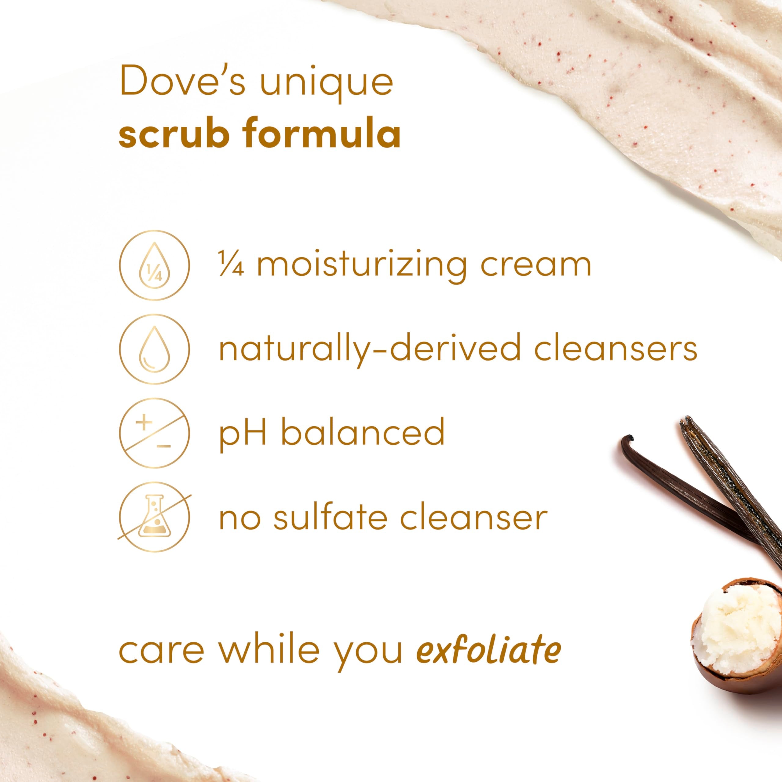 Dove exfoliante para ducha, masaje suave para piel suave tras la exfoliación.