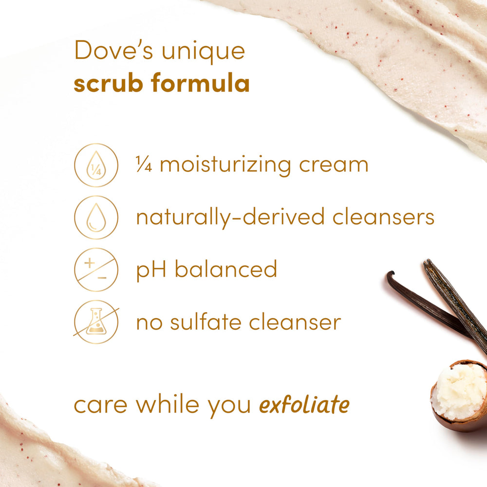 Dove exfoliante para ducha, masaje suave para piel suave tras la exfoliación.