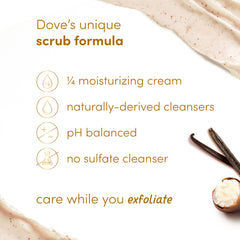 Dove exfoliante para ducha, masaje suave para piel suave tras la exfoliación.