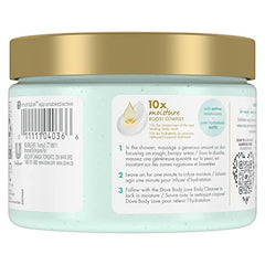 Dove Exfoliate Away textura cremosa, experiencia suave que hidrata mientras exfolias.