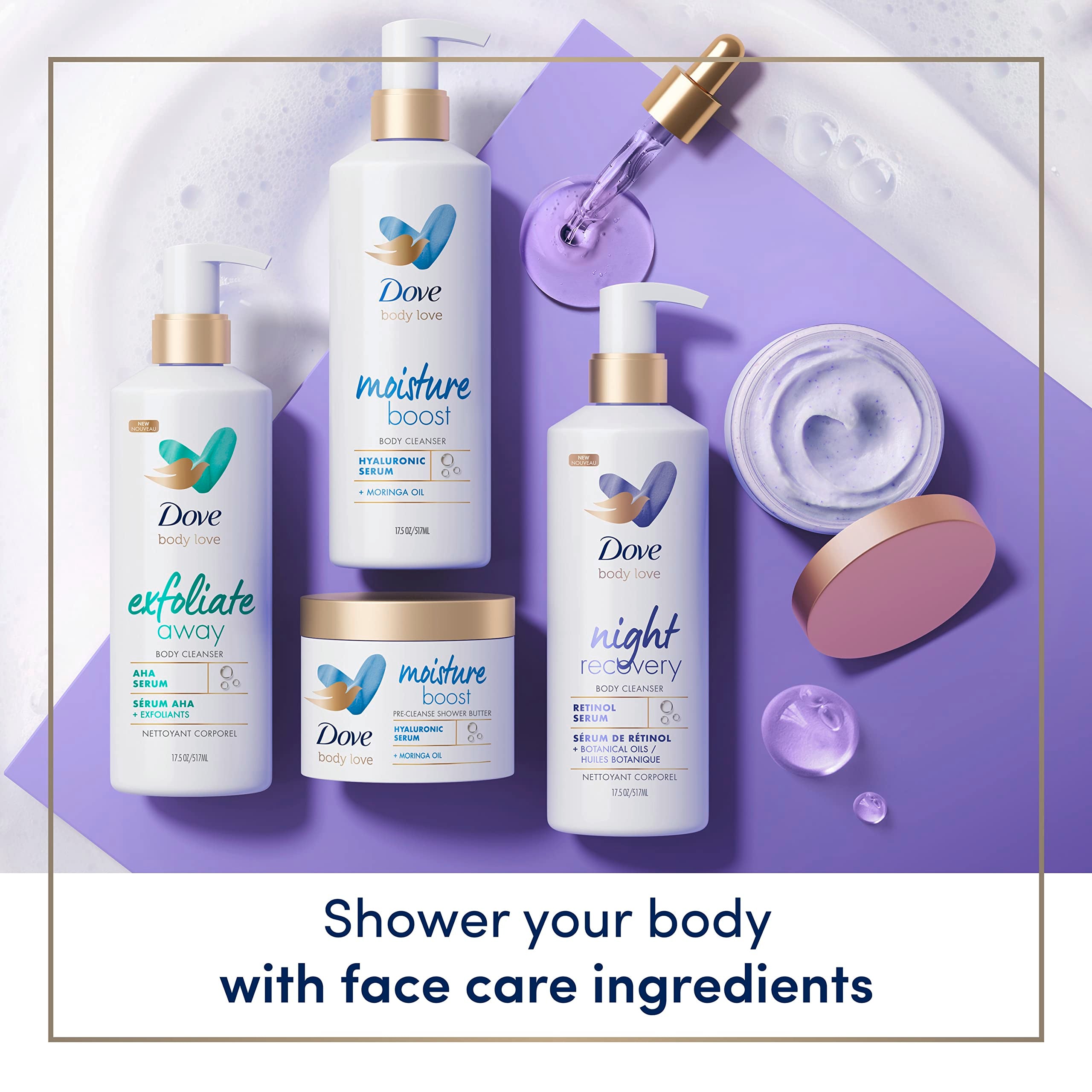 Dove Exfoliate Away envase plástico reciclado, opción sostenible para tu baño.