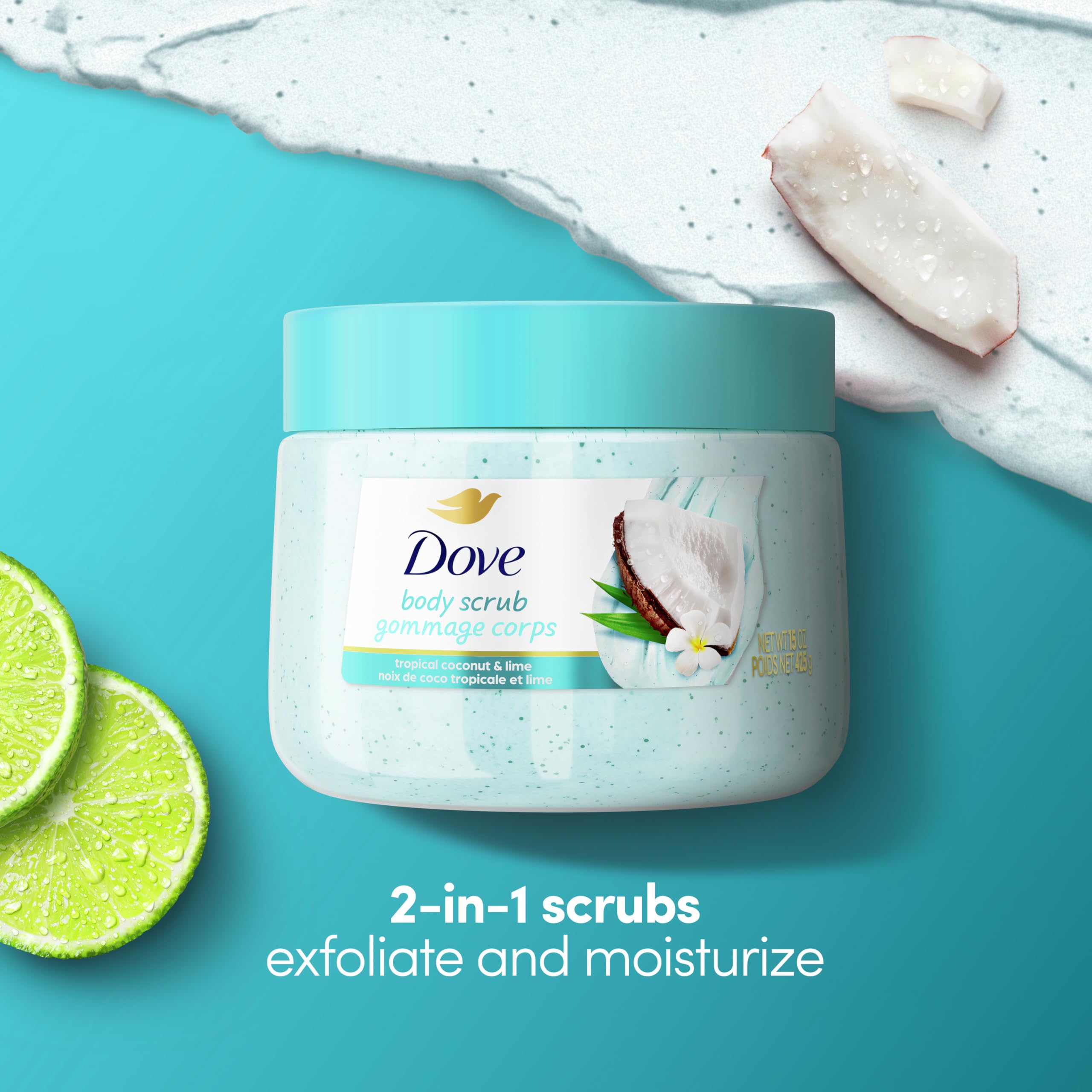 Dove exfoliating body scrub being applied in the shower