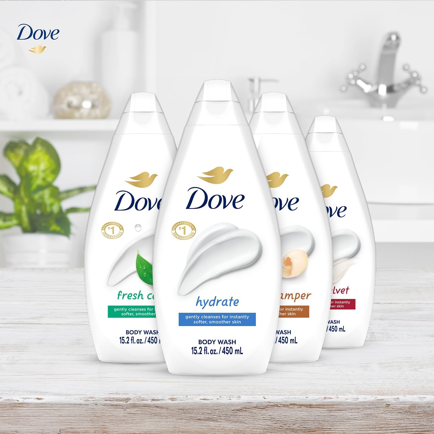 Dove Fresh Care bottle — refreshing scent plus cleansing and hydrating properties.