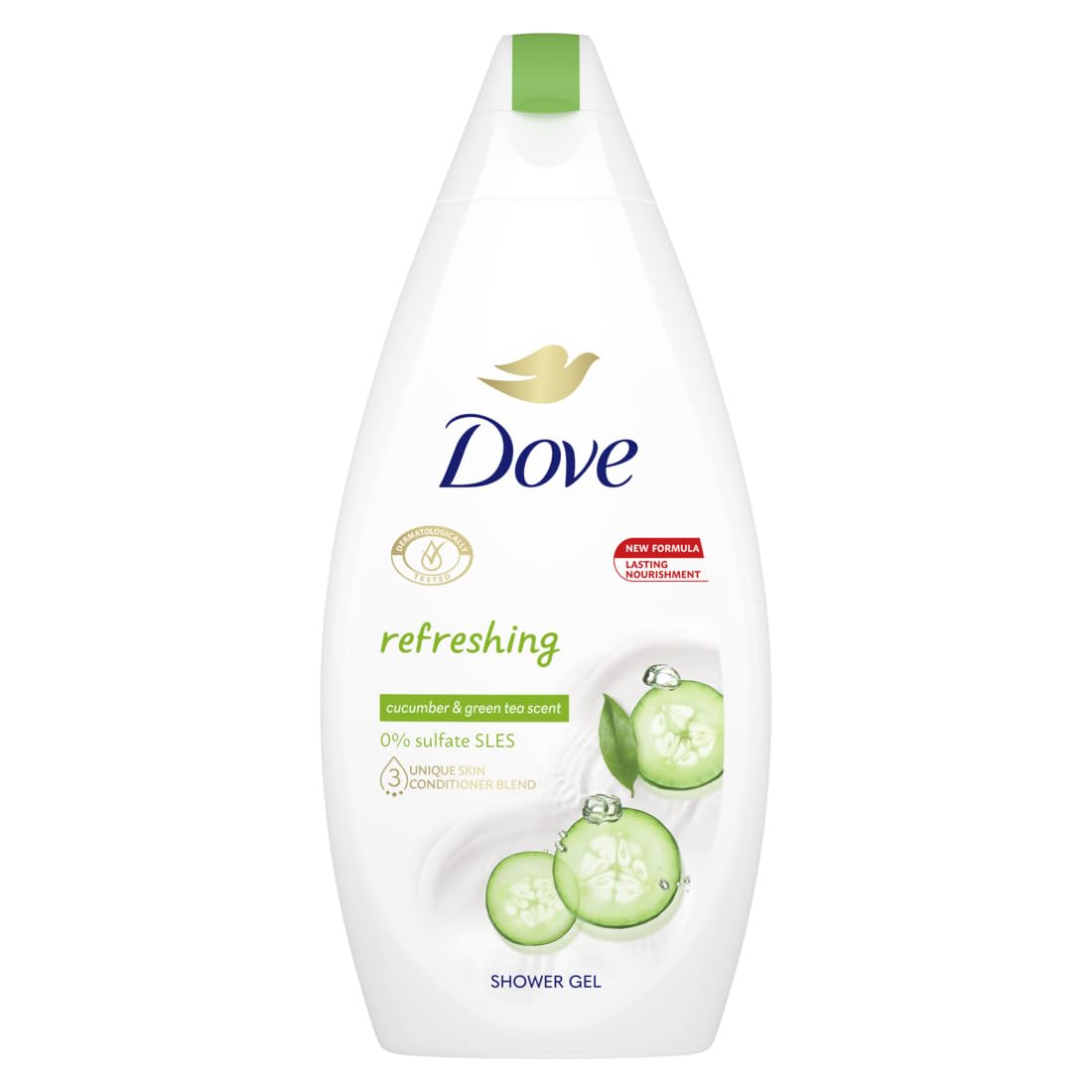 Dove Fresh Touch gel ducha 500 ml en botella, sensación suave y fresca cada baño.