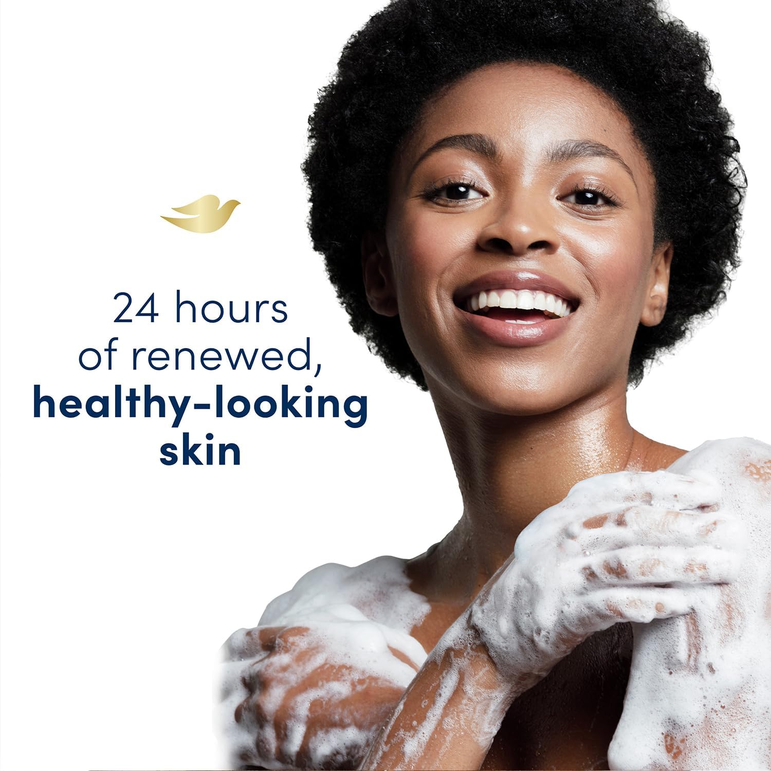 Dove packaging with fruity floral scent label, suggesting refreshing shower experience.