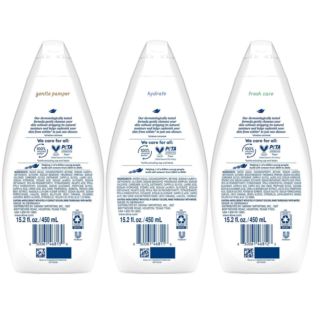 Dove gel de ducha cuidado fresco, botella: aroma vigorizante para empezar el día.