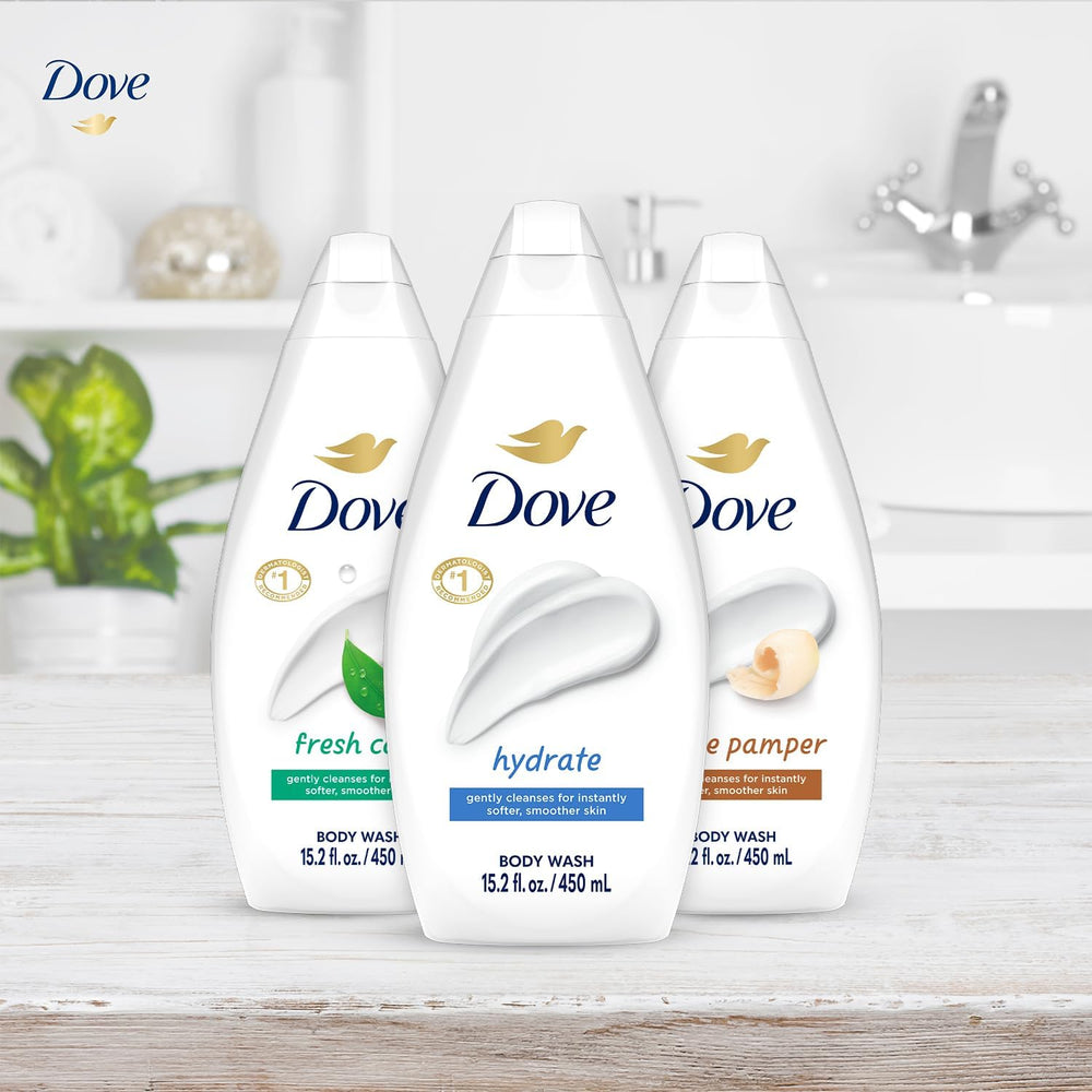 Dove gel de ducha cuidado fresco, paquete: sensación renovadora tras duchas diarias.